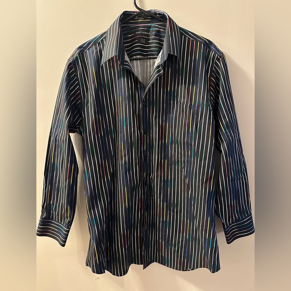 Paul Fredrick Rainbow Striped Button Down Shirt